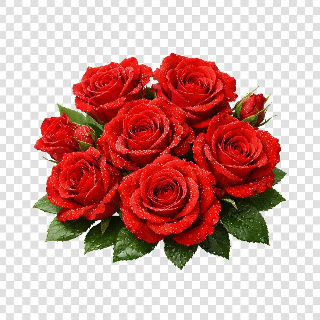 Foto Recortada Buquê Rosas Vermelhas Gotas PNG Fundo Transparente