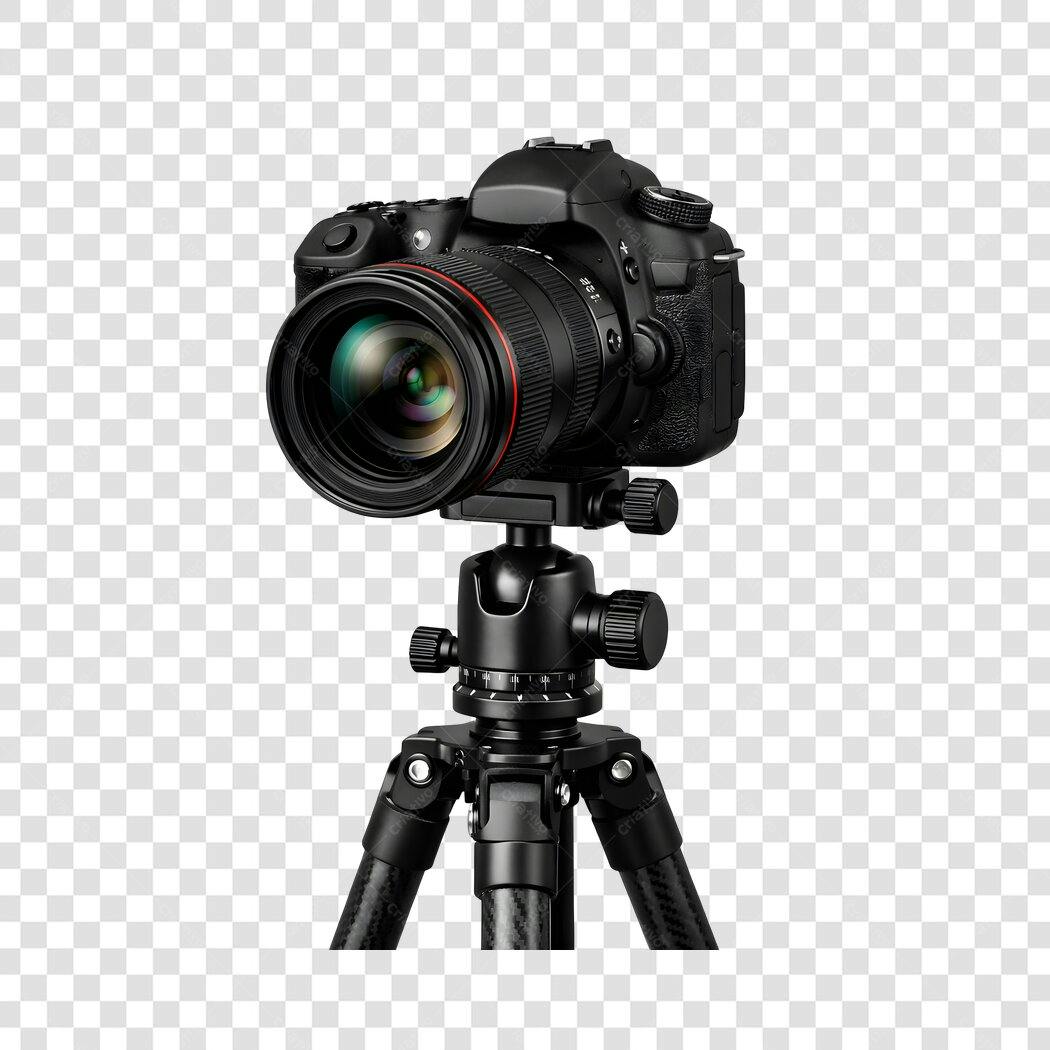 Foto Recortada Câmera DSLR Tripé Preto PNG Fundo Transparente