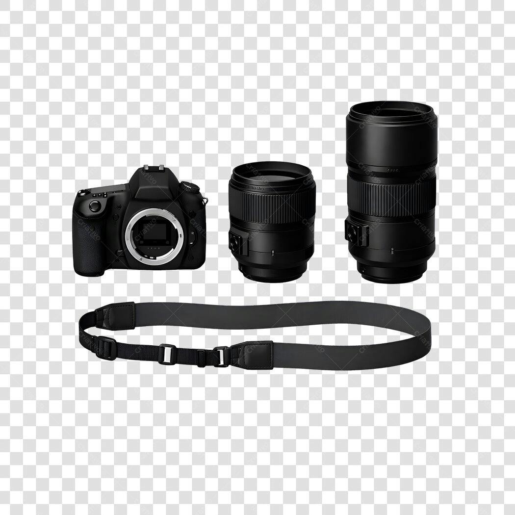 Foto Recortada Câmera Fotográfica DSLR Lentes Alça PNG Fundo Transparente