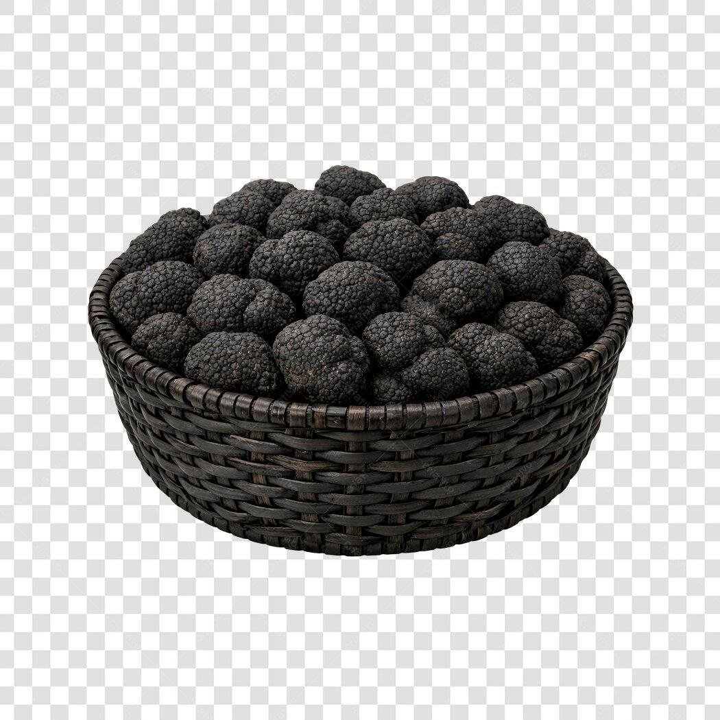 Foto Recortada Cesta de Trufas Negras PNG Fundo Transparente