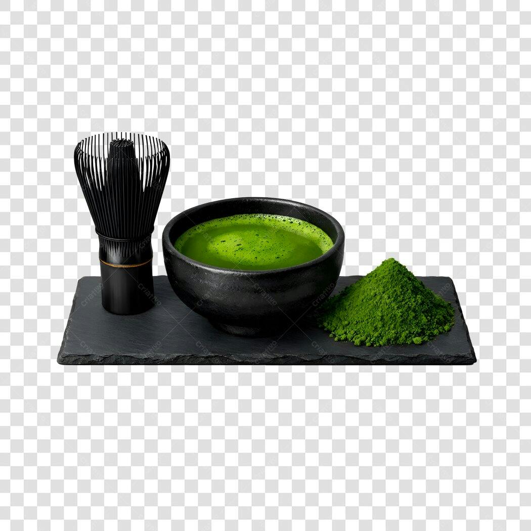 Foto Recortada Chá Matcha Tigela Batedor PNG Fundo Transparente