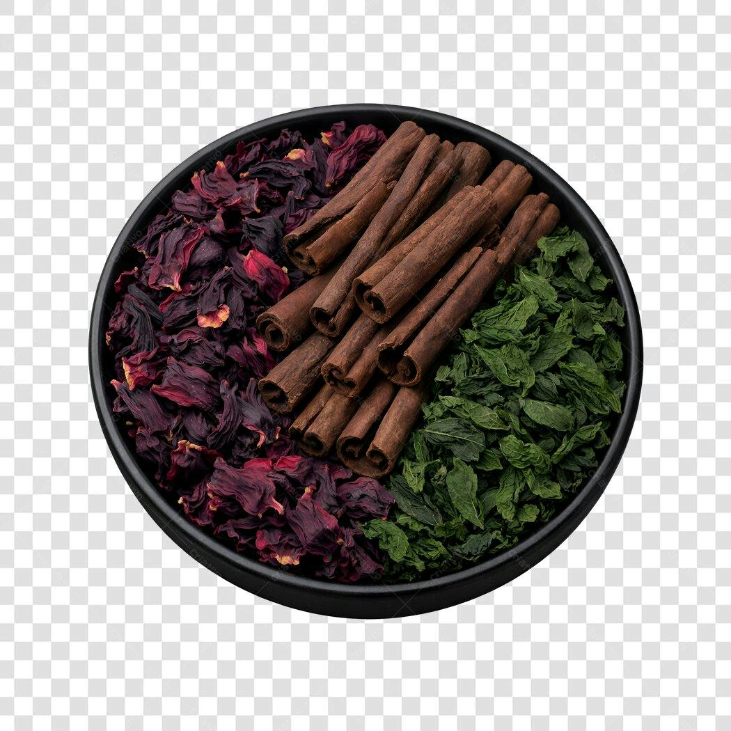 Foto Recortada Especiarias Chá Hibisco Canela Menta PNG Fundo Transparente