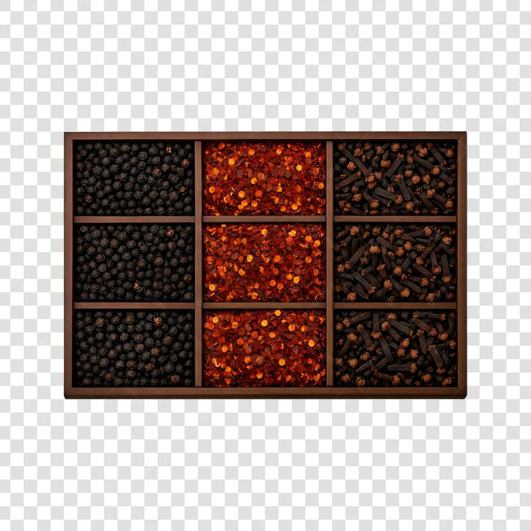 Foto Recortada Especiarias Pimenta do Reino Cravo Pimenta Calabresa PNG Fundo Transparente