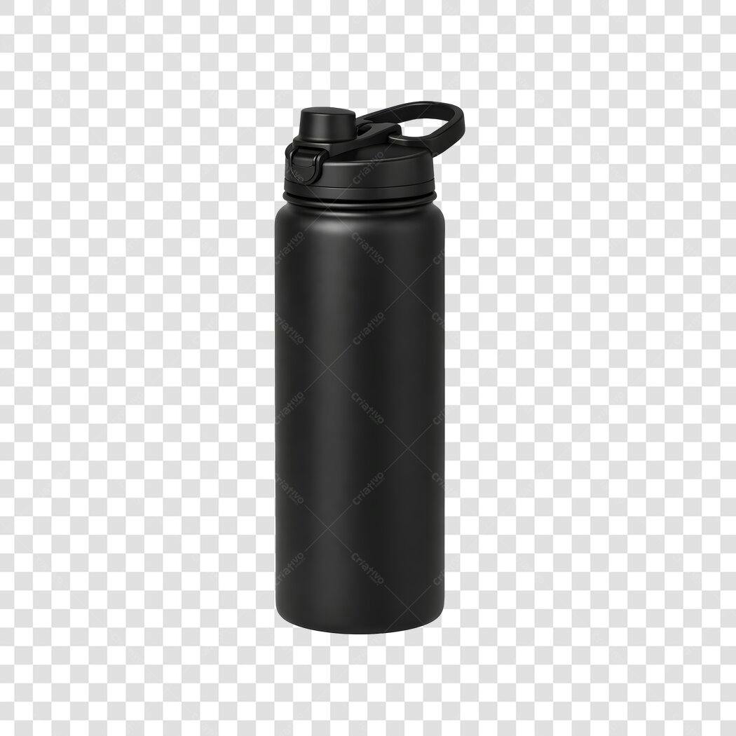 Foto Recortada Garrafa Térmica Preta Fitness PNG Fundo Transparente