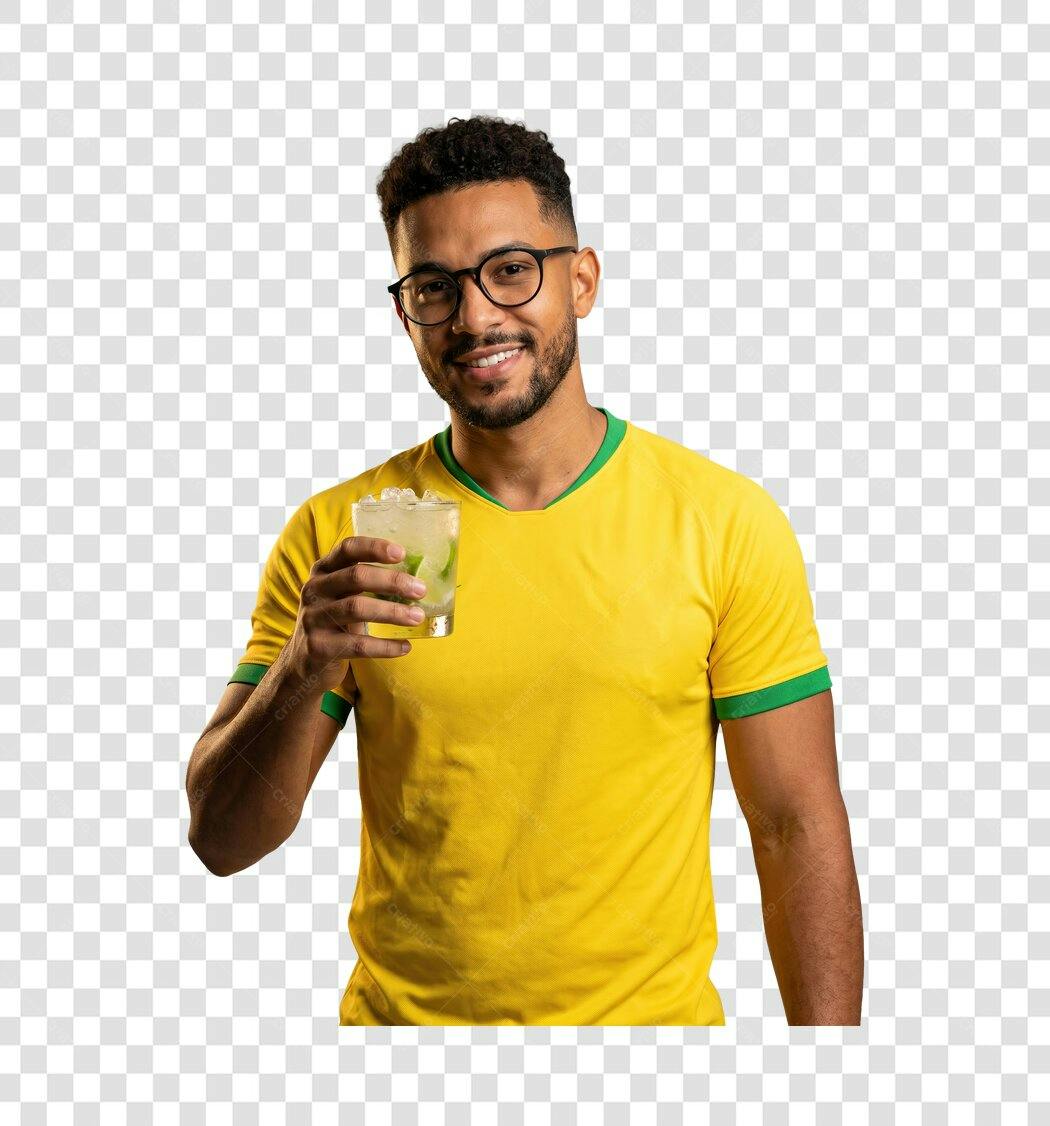 Foto Recortada Homem Camisa Brasil Caipirinha PNG Fundo Transparente