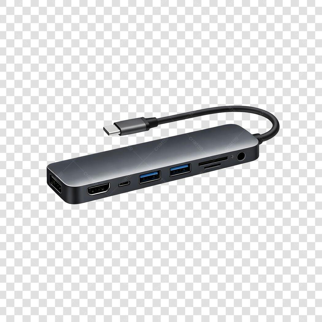 Foto Recortada Hub USB-C Adaptador Multiportas PNG Fundo Transparente