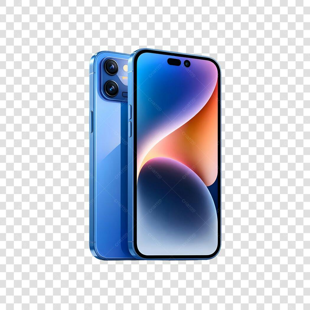 Foto Recortada iPhone 14 Azul Fundo Transparente