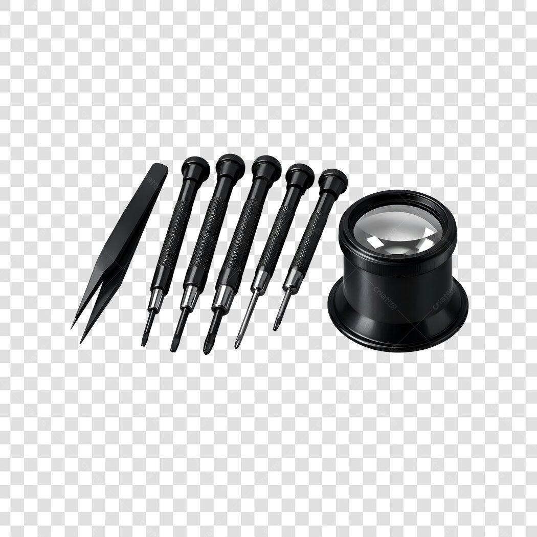 Foto Recortada Kit Ferramentas Relojoeiro Lupa Pinça PNG Fundo Transparente