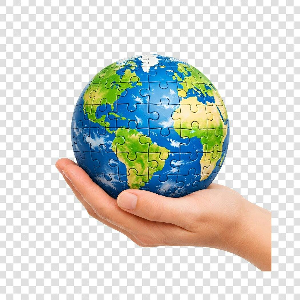 Foto Recortada Mão Segurando Globo Quebra-Cabeça PNG Fundo Transparente