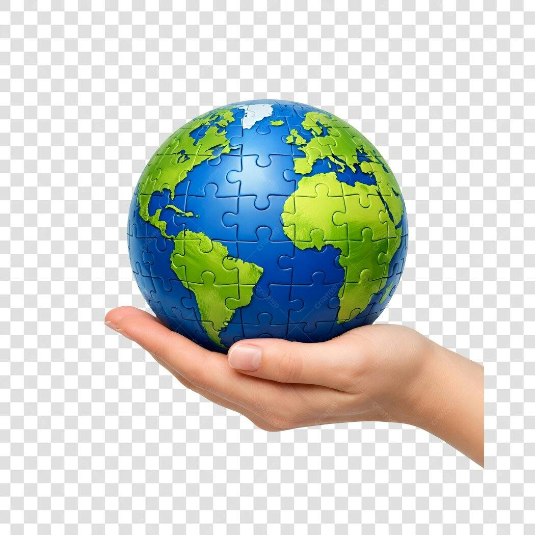 Foto Recortada Mão Segurando Globo Quebra-Cabeça PNG Fundo Transparente