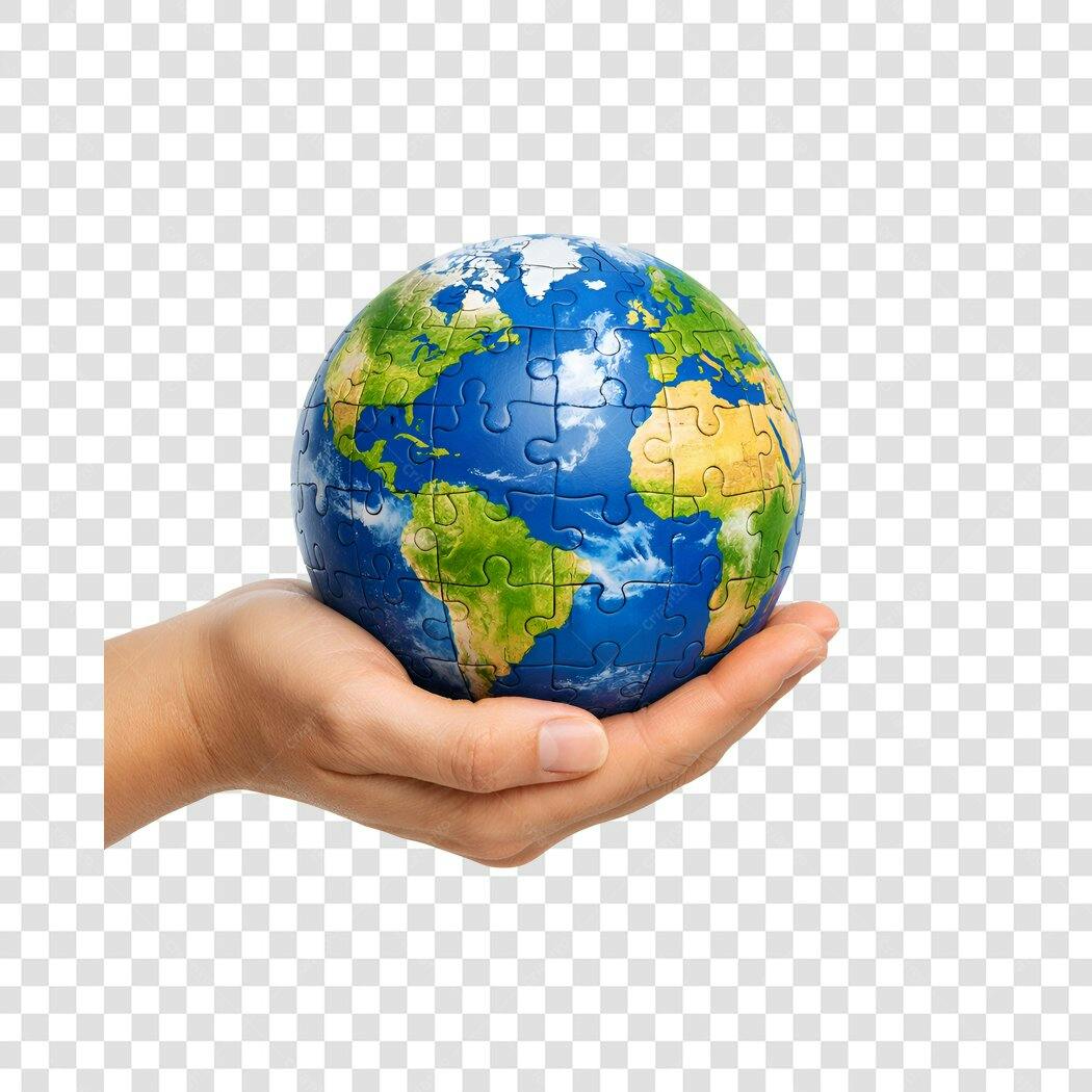 Foto Recortada Mão Segurando Globo Quebra-Cabeça PNG Fundo Transparente