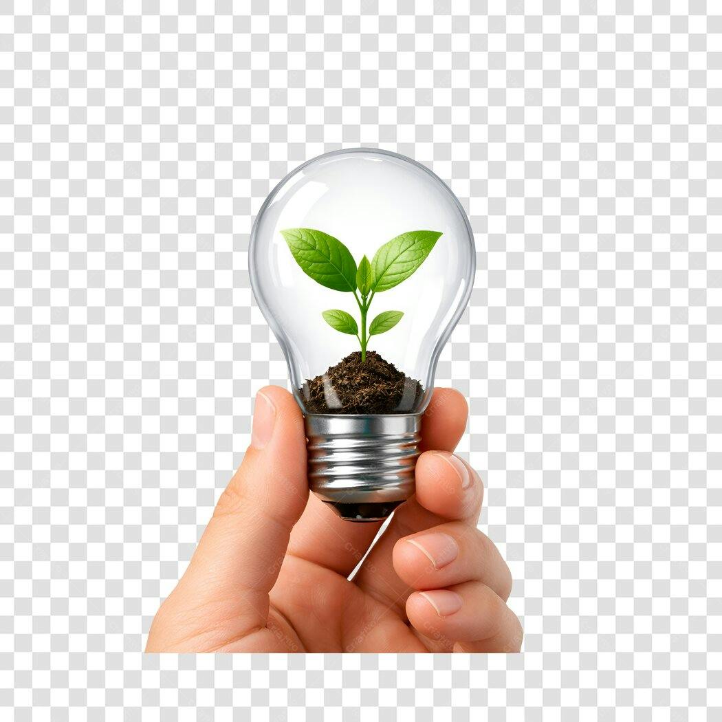 Foto Recortada Mão Segurando Lâmpada Broto Verde PNG Fundo Transparente