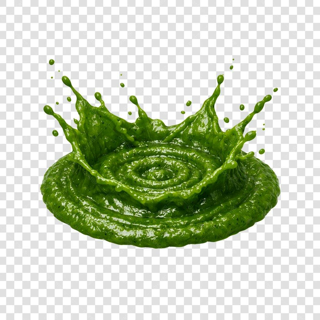 Foto Recortada Molho Pesto Espirrando Verde PNG Fundo Transparente