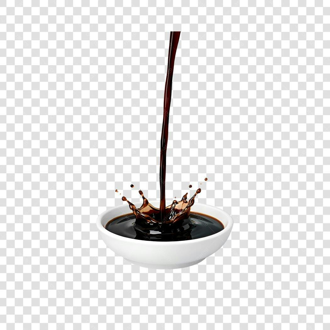Foto Recortada Molho Shoyu Escuro Salpico Tigela PNG Fundo Transparente