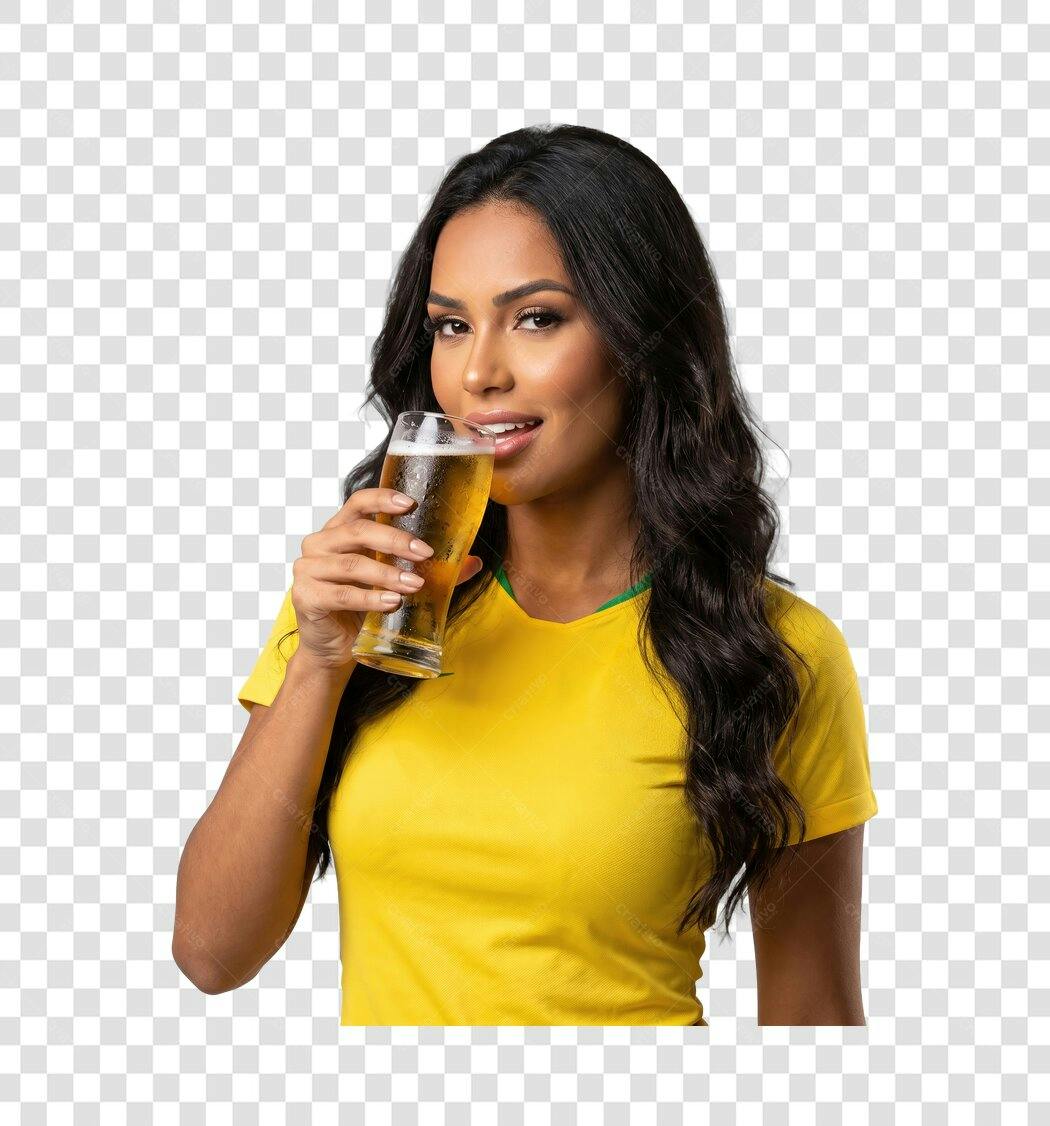 Foto Recortada Mulher Brasileira Cerveja Copa PNG Fundo Transparente