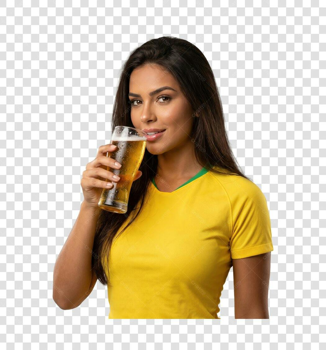 Foto Recortada Mulher Camisa Brasil Cerveja PNG Fundo Transparente