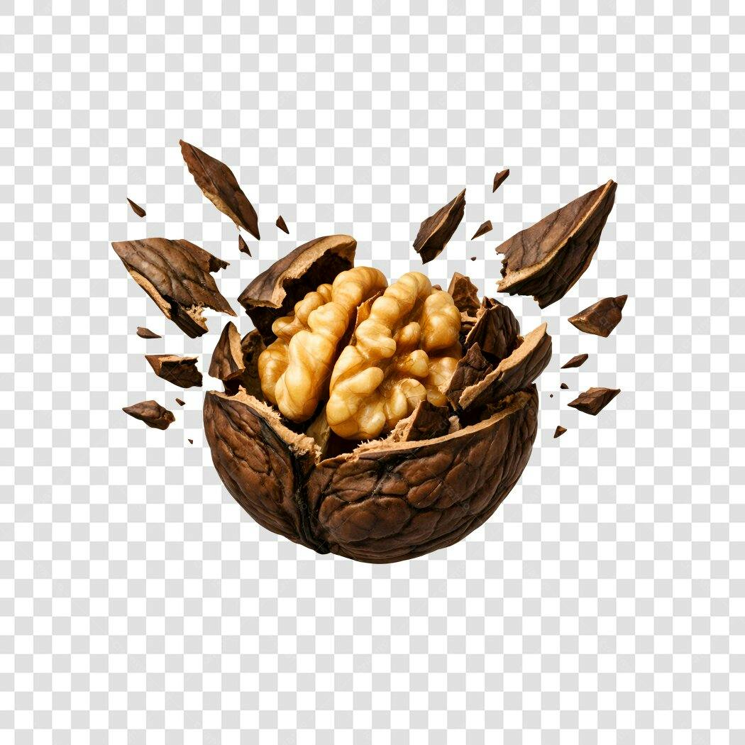 Foto Recortada Noz Quebrada com Casca PNG Fundo Transparente