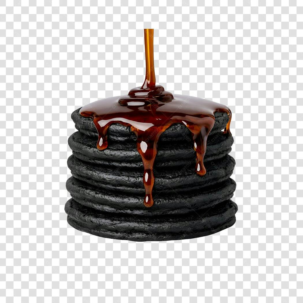 Foto Recortada Panquecas Pretas Calda Caramelo PNG Fundo Transparente