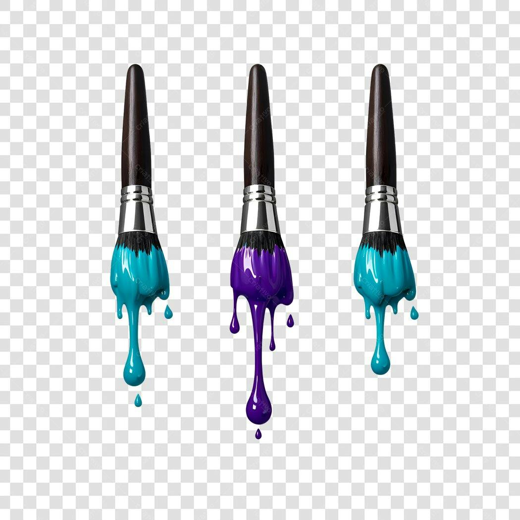 Foto Recortada Pincéis Tinta Azul Roxo Escorrendo PNG Fundo Transparente