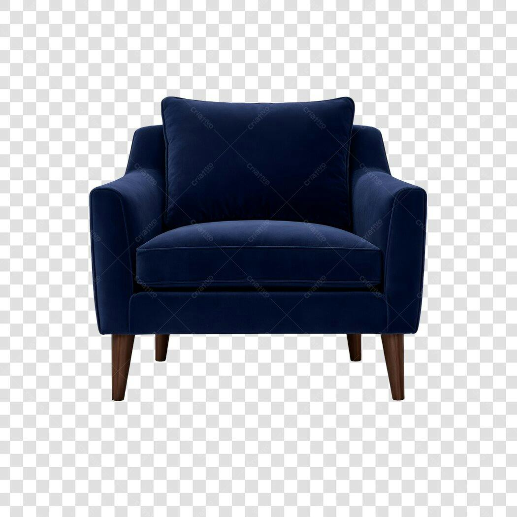 Foto Recortada Poltrona Azul Marinho Veludo PNG Fundo Transparente