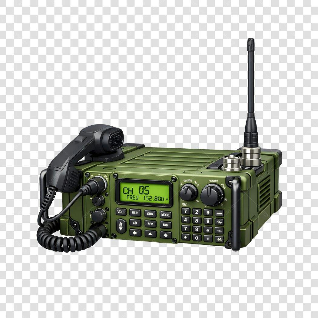 Foto Recortada Rádio Comunicador Militar Verde PNG Fundo Transparente