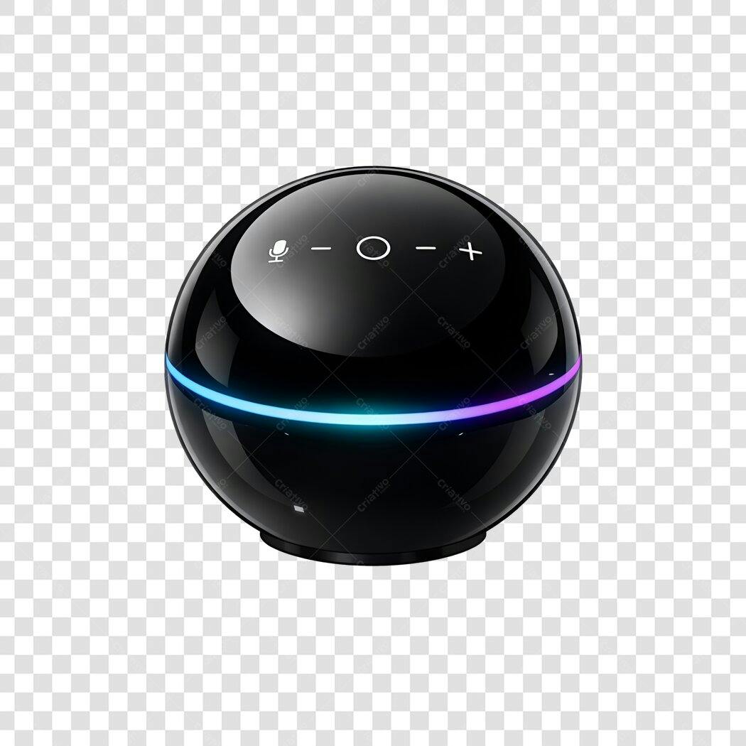 Foto Recortada Smart Speaker Preto com Luzes PNG Fundo Transparente