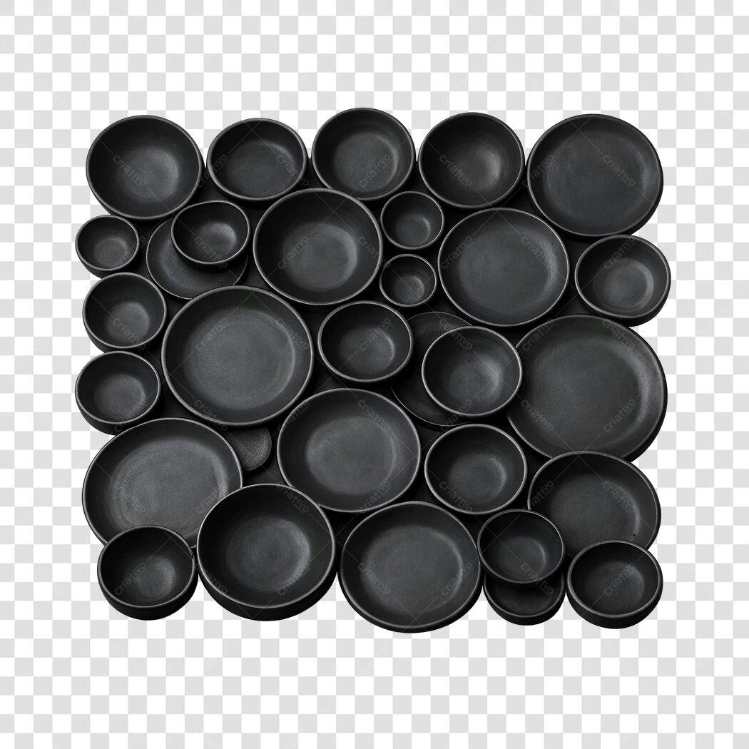 Foto Recortada Tigelas e Pratos Pretos PNG Fundo Transparente