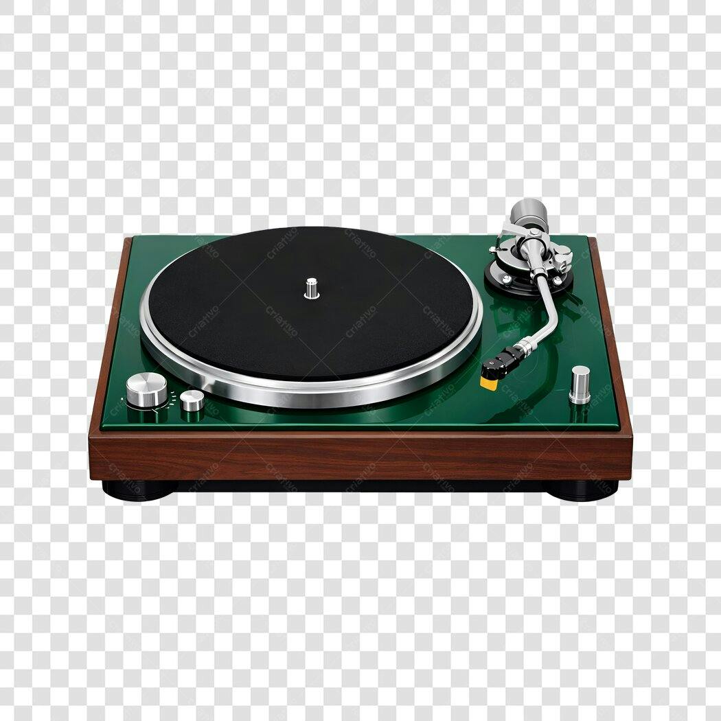 Foto Recortada Toca-discos Vintage Verde Marrom PNG Fundo Transparente