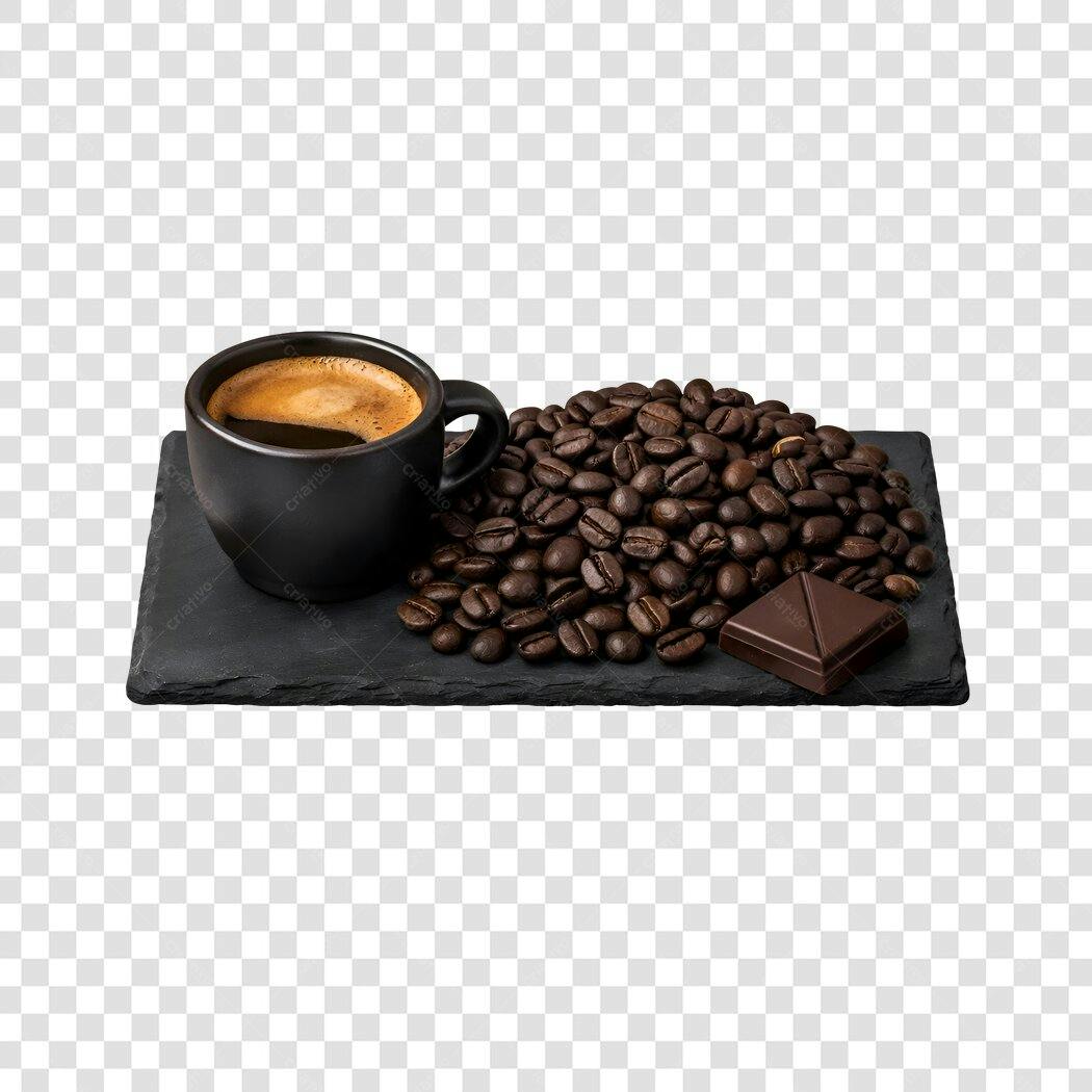 Foto Recortada Xícara Café Grãos Chocolate PNG Fundo Transparente