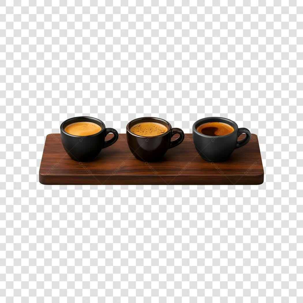 Foto Recortada Xícaras Café Expresso Bandeja Madeira PNG Fundo Transparente