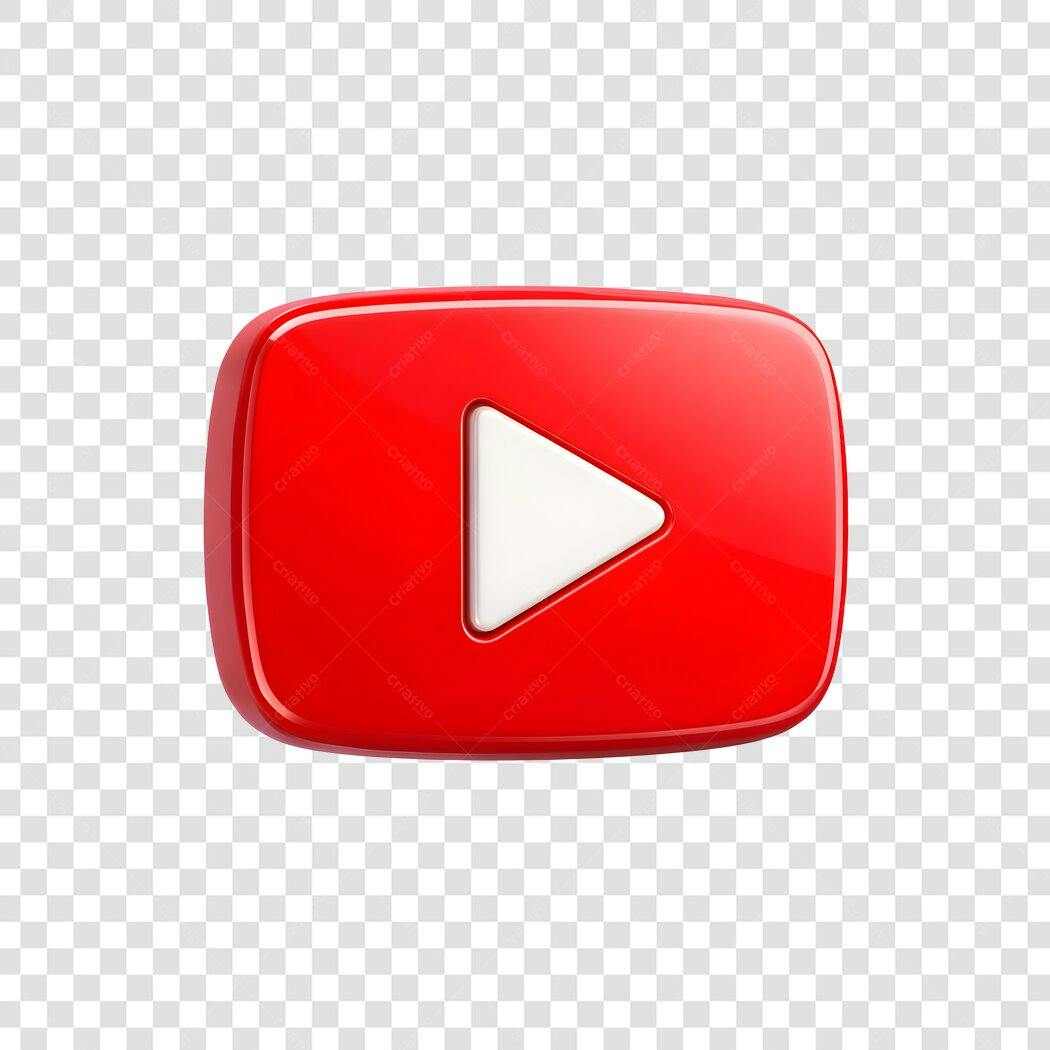 Ícone 3D Botão Play YouTube Vermelho PNG Fundo Transparente