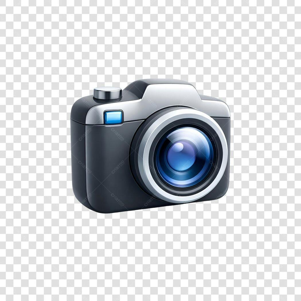 Ícone Câmera Fotográfica Digital Cinza Azul PNG Fundo Transparente