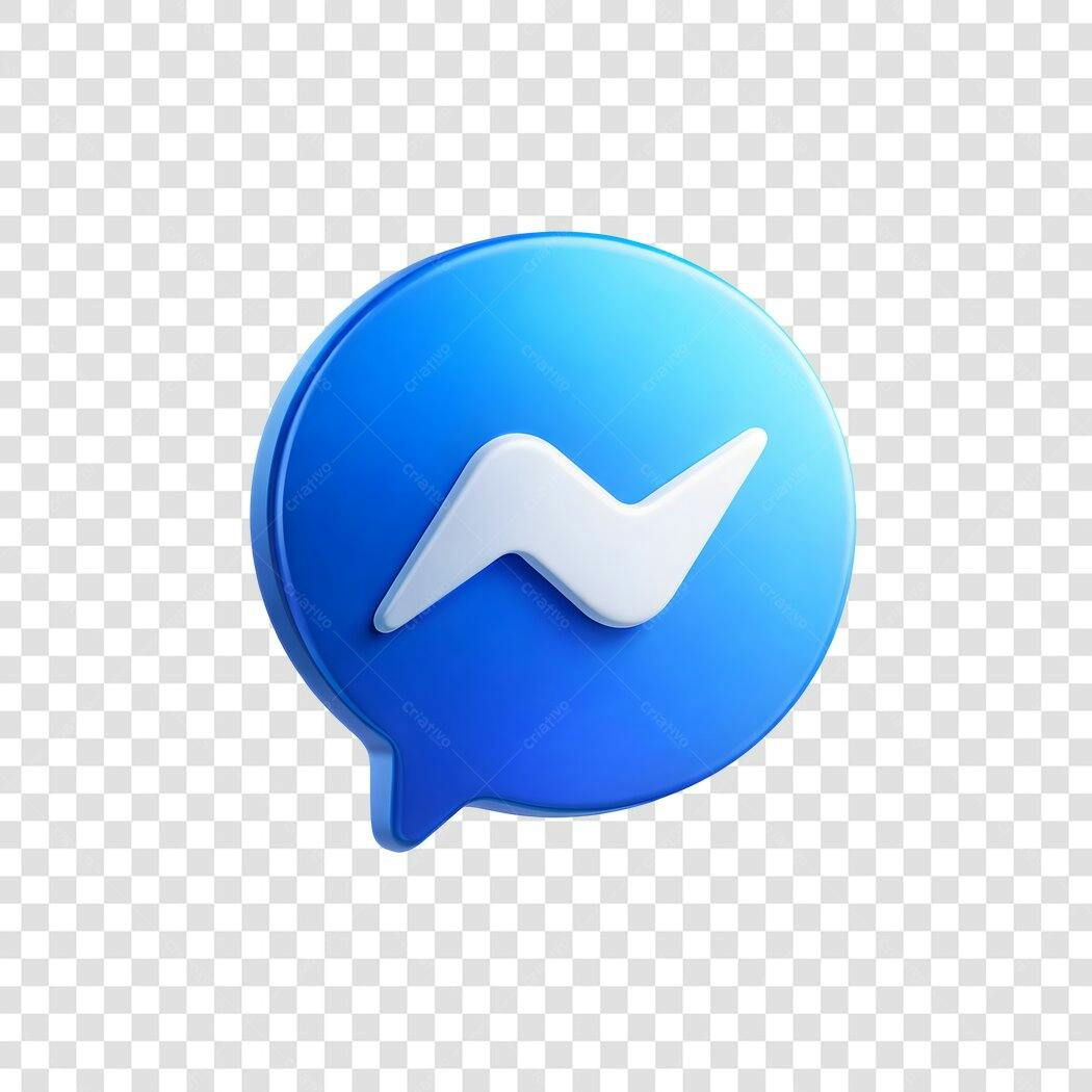 Ícone Messenger 3D Azul Branding Redes Sociais PNG Fundo Transparente