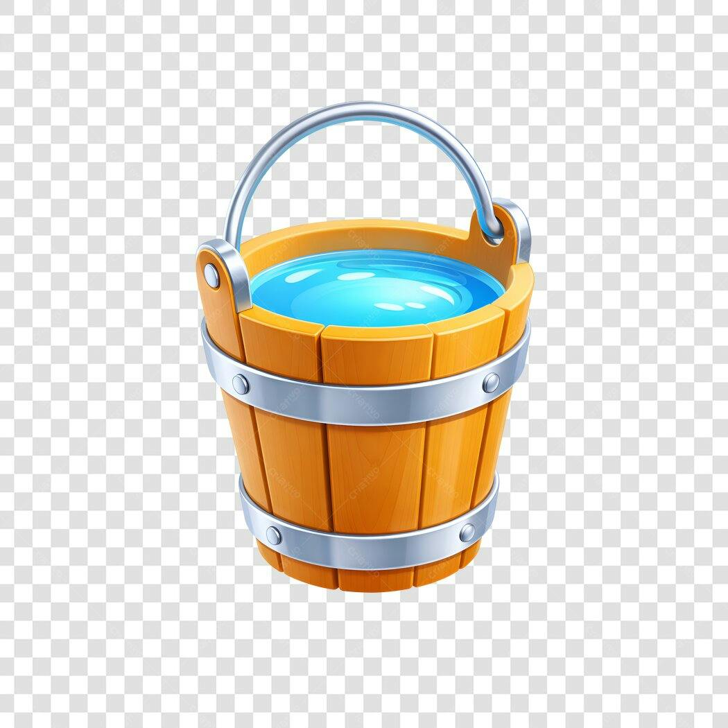 Ilustração Balde de Água Madeira PNG Fundo Transparente