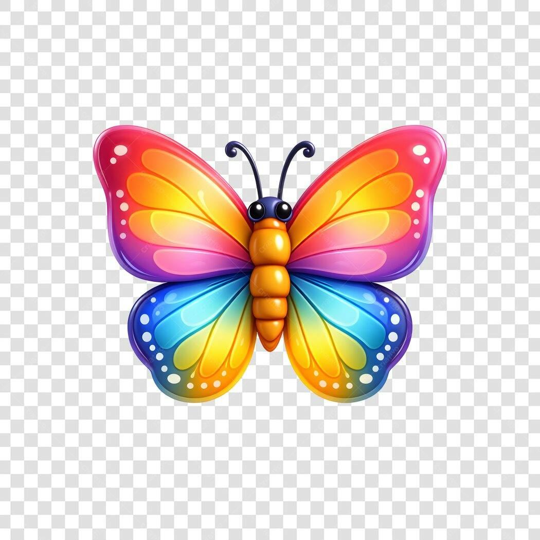 Ilustração Borboleta Colorida Brilhante PNG Fundo Transparente