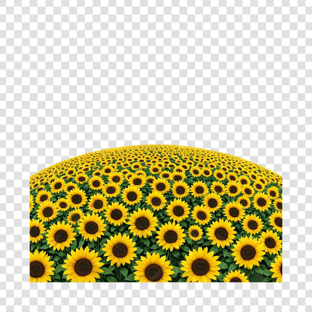 Ilustração Campo de Girassóis PNG Fundo Transparente