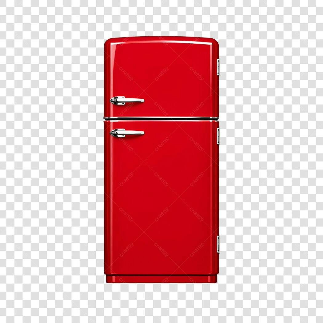 Ilustração Geladeira Retrô Vermelha PNG Fundo Transparente