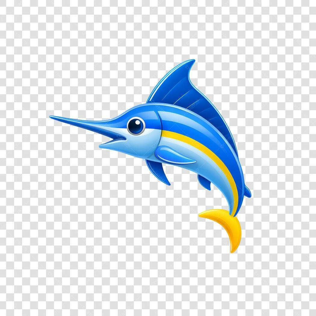 Ilustração Peixe Espada Azul Amarelo PNG Fundo Transparente
