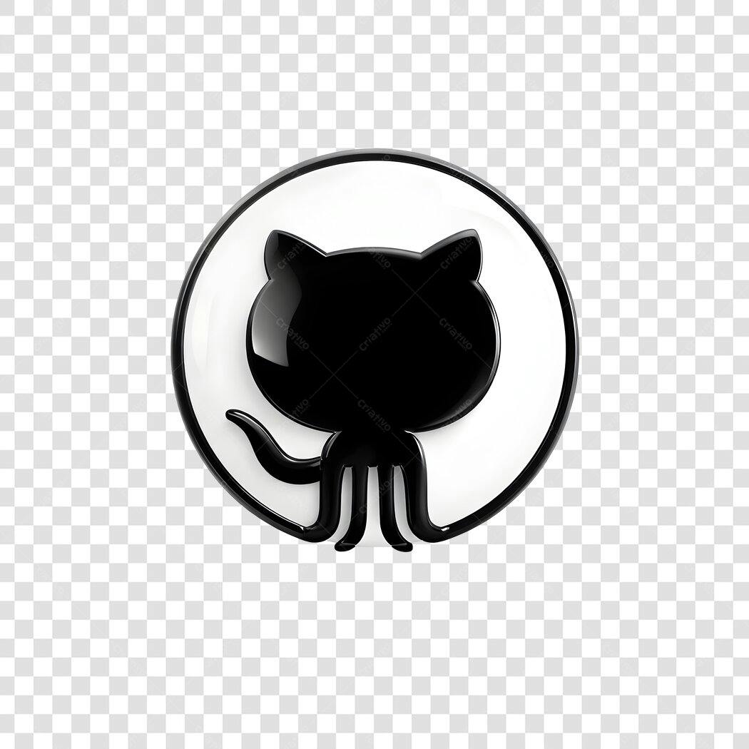 Logo GitHub Octocat Preto e Branco PNG Fundo Transparente