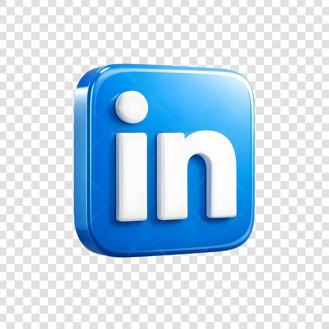 Logo LinkedIn 3D Ícone Azul Redes Sociais PNG Fundo Transparente