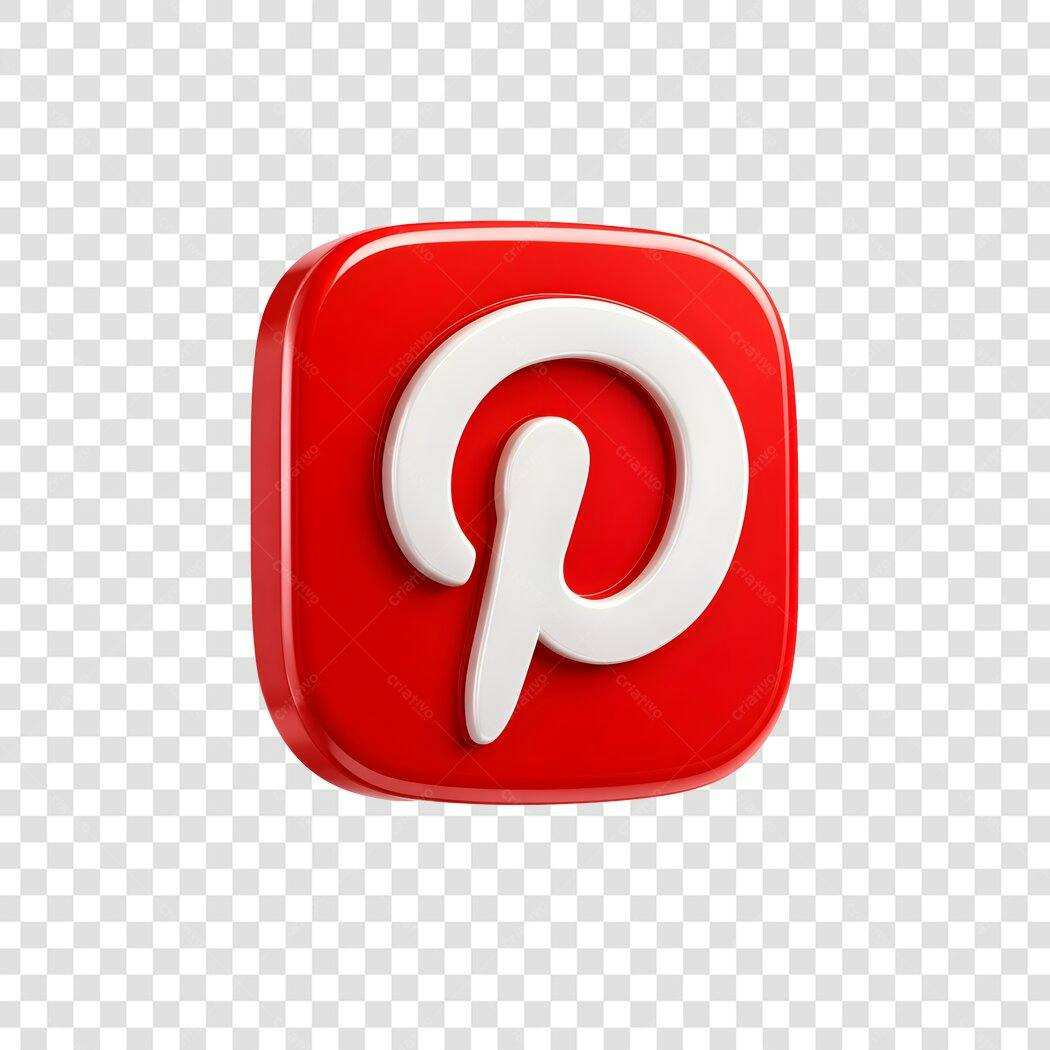 Logo Pinterest 3D Vermelho Branco PNG Fundo Transparente
