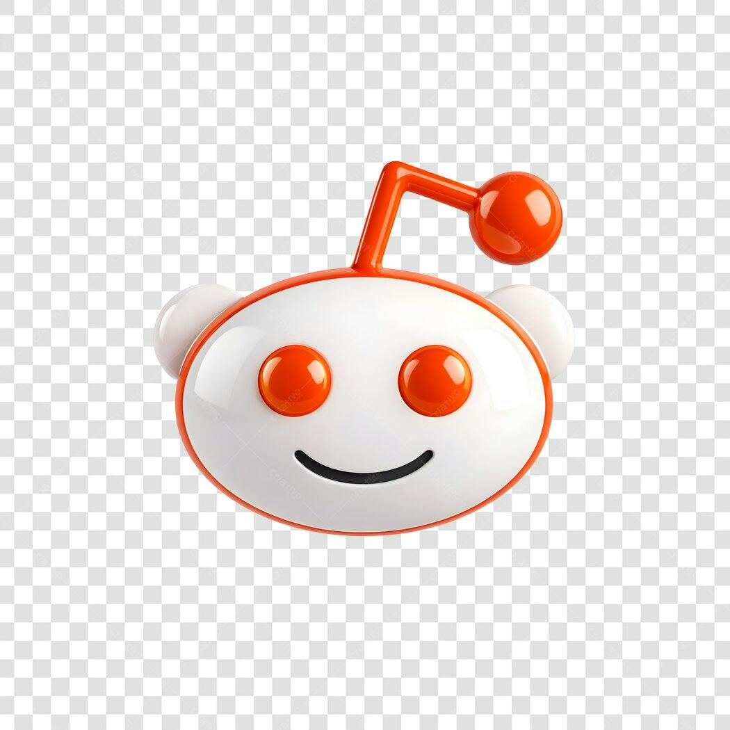 Logo Reddit 3D Ícone Laranja Branco PNG Fundo Transparente