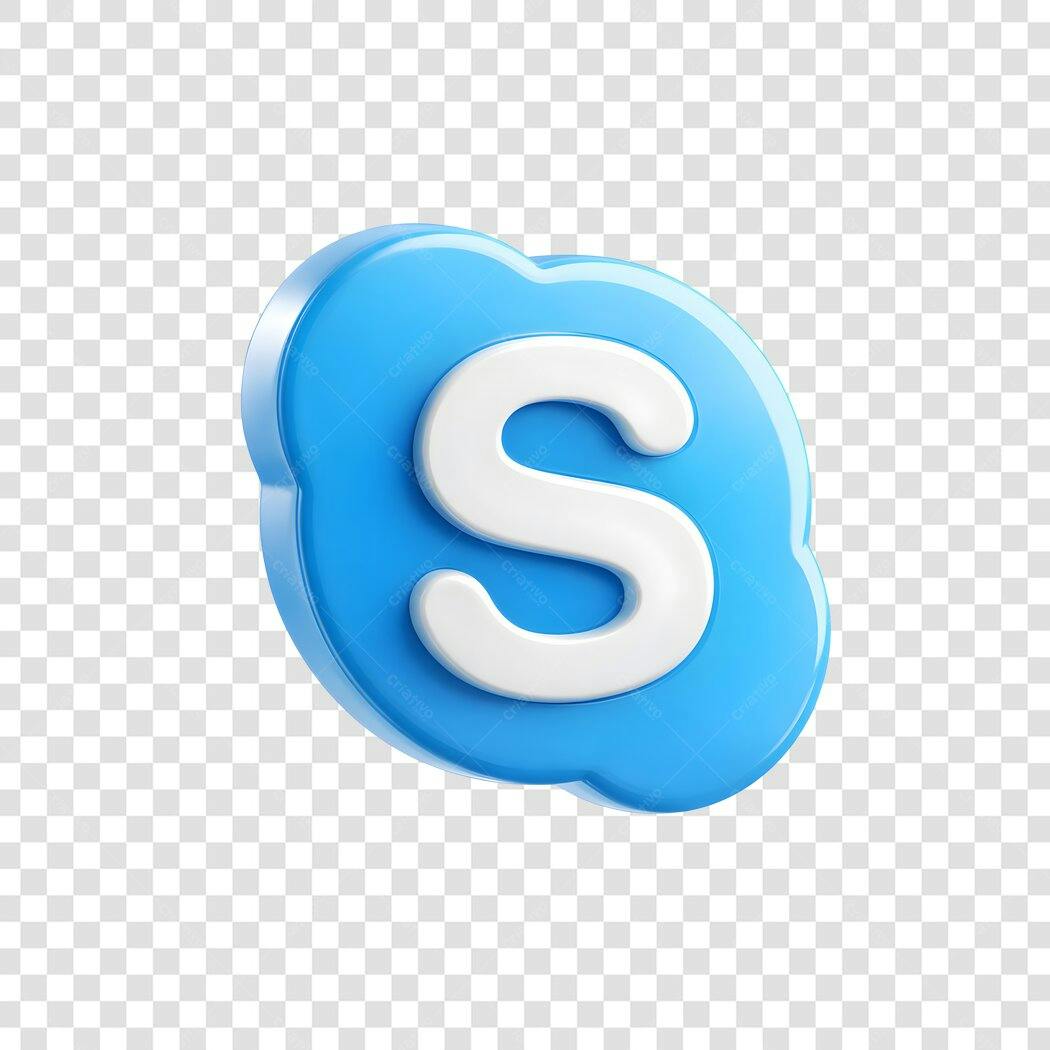 Logo Skype 3D Azul Branco PNG Fundo Transparente