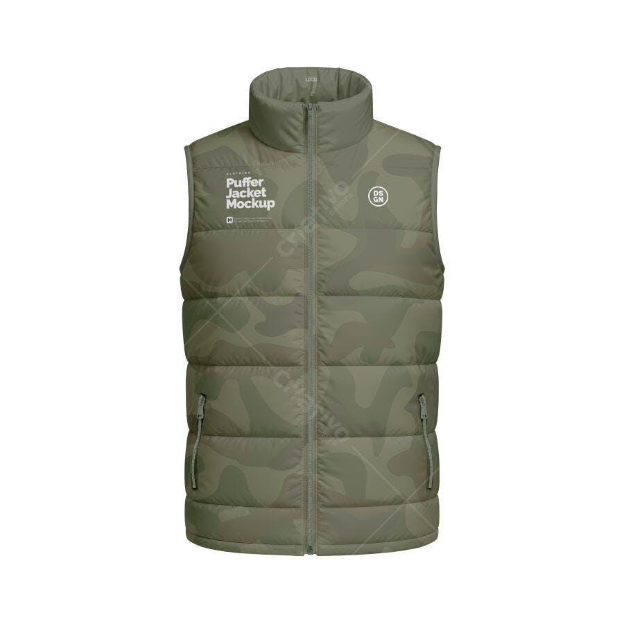 Mockup Colete Puffer Camuflado Frontal Fundo Branco Editável