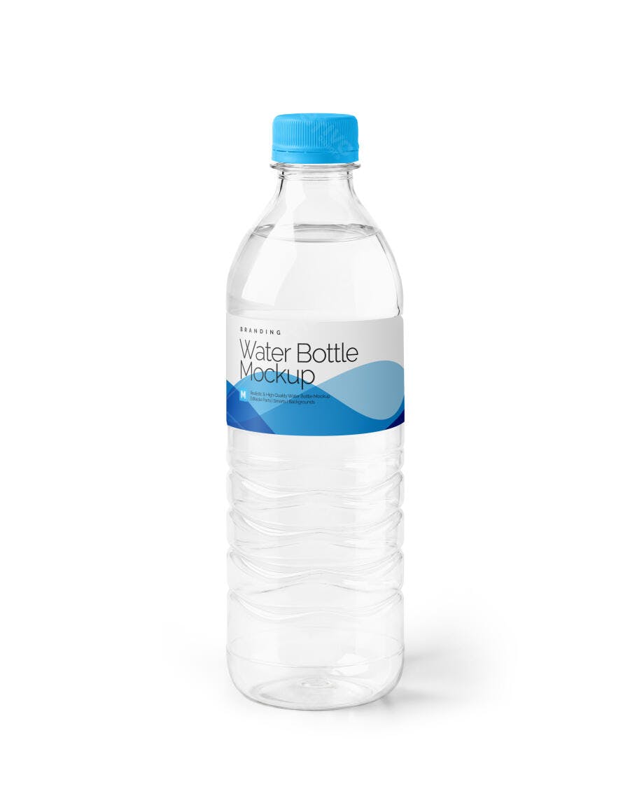 Mockup Garrafa Água Plástico Transparente Fundo Branco Editável