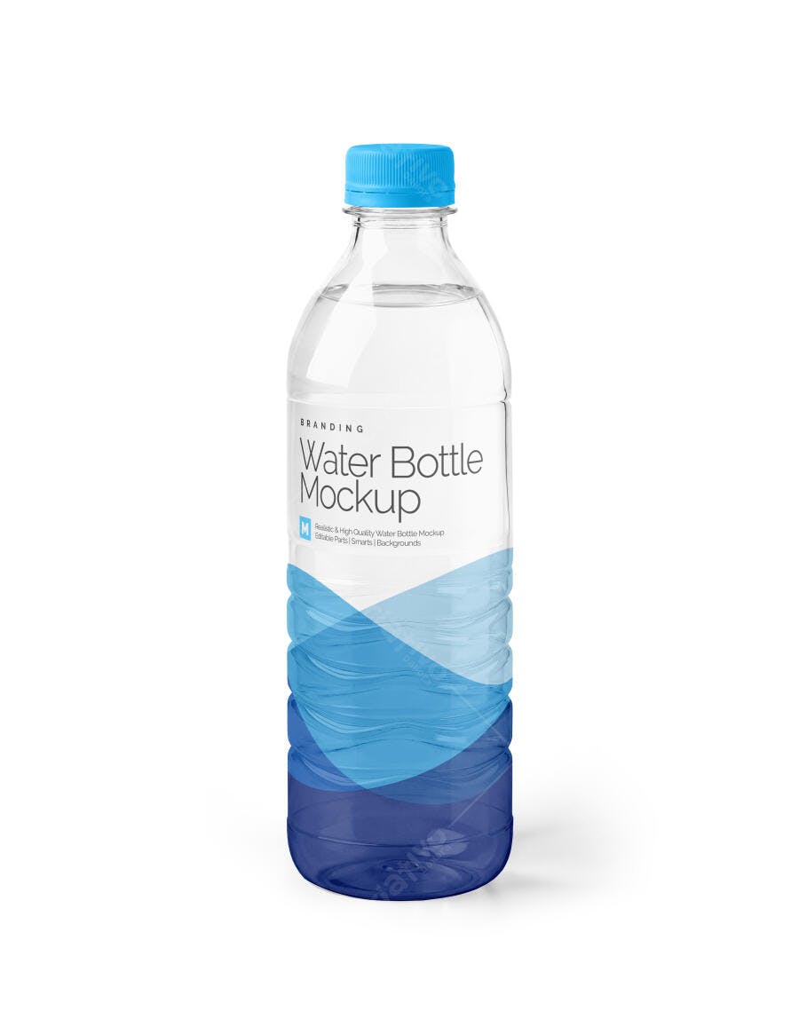 Mockup Garrafa Plástico Água Mineral Fundo Branco Editável