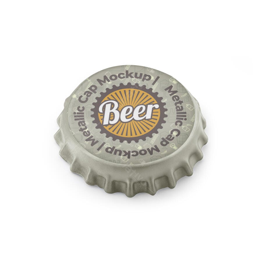 Mockup Tampa Garrafa Cerveja Metálica Fundo Branco Editável