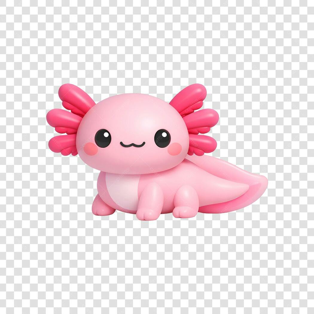 Personagem Ilustrado Axolote Rosa Kawaii PNG Fundo Transparente
