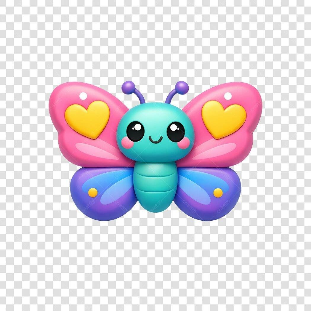 Personagem Ilustrado Borboleta Kawaii Rosa Azul PNG Fundo Transparente