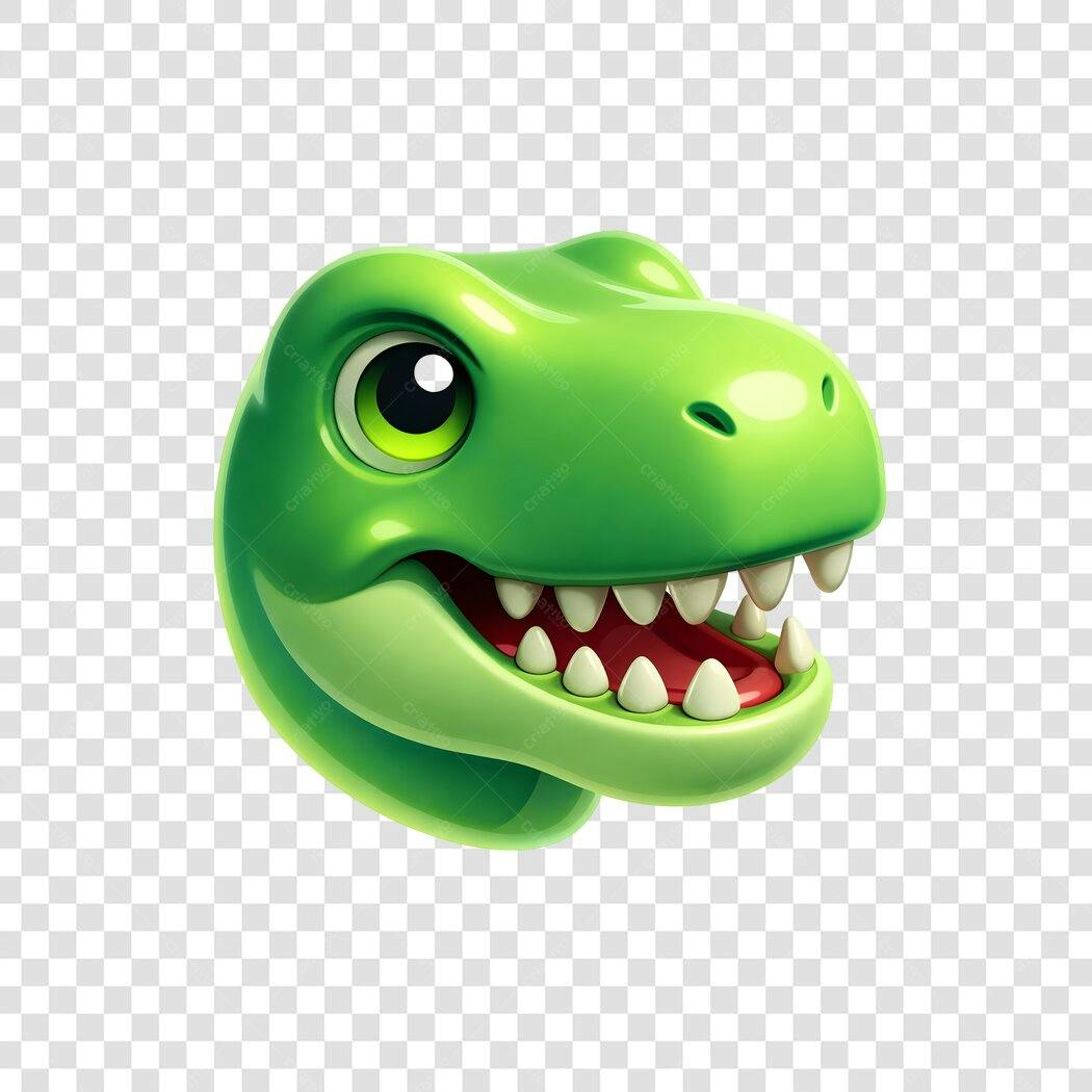 Personagem Ilustrado Cabeça Dinossauro Verde Fundo Transparente